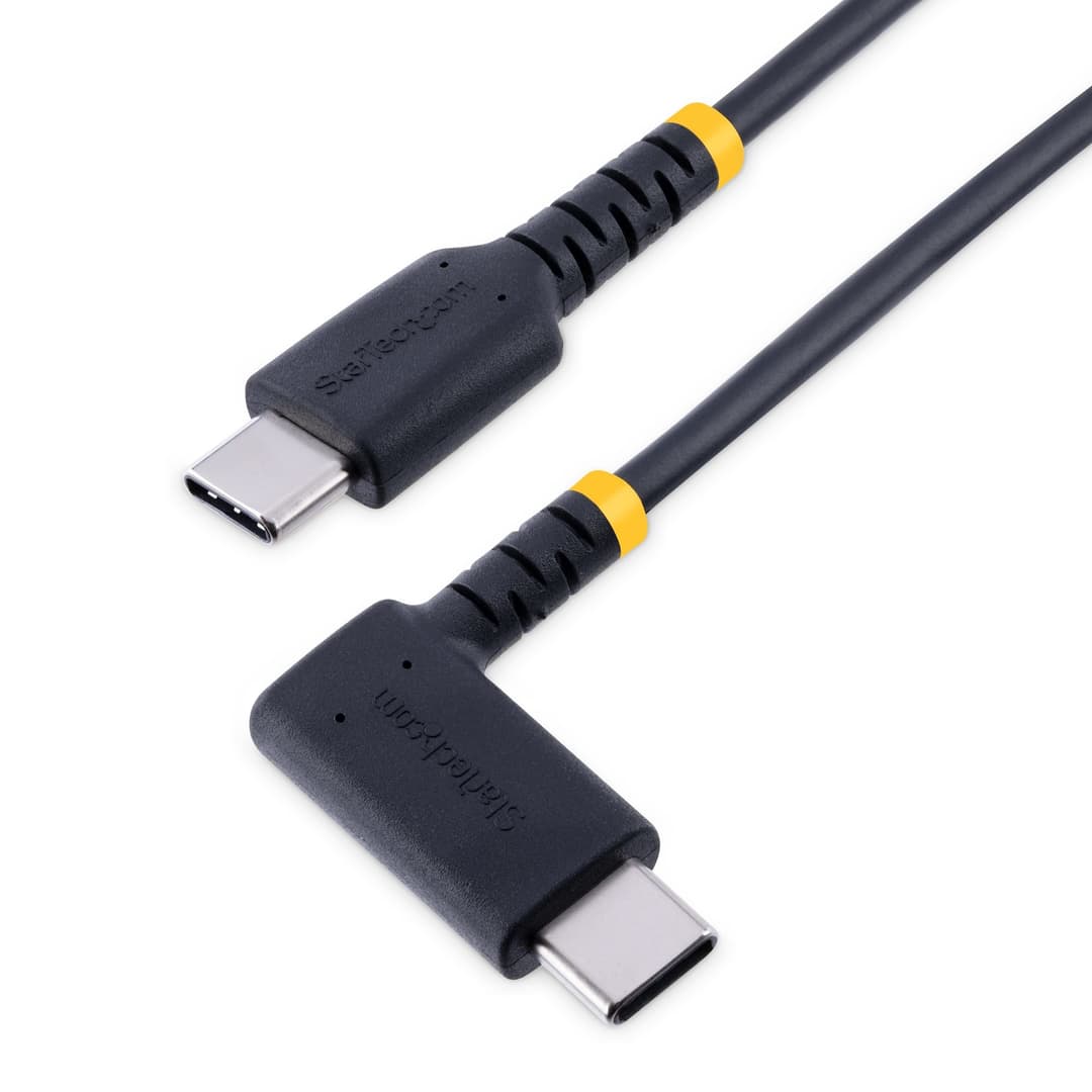 StarTech.com 6ft (2m) USB C Charging Cable Right Angle - 60W PD 3A - Heavy Duty Fast Charge USB-C Cable - Black USB 2.0 Type-C - Rugged Aramid Fiber - USB Charging Cord - Image 1