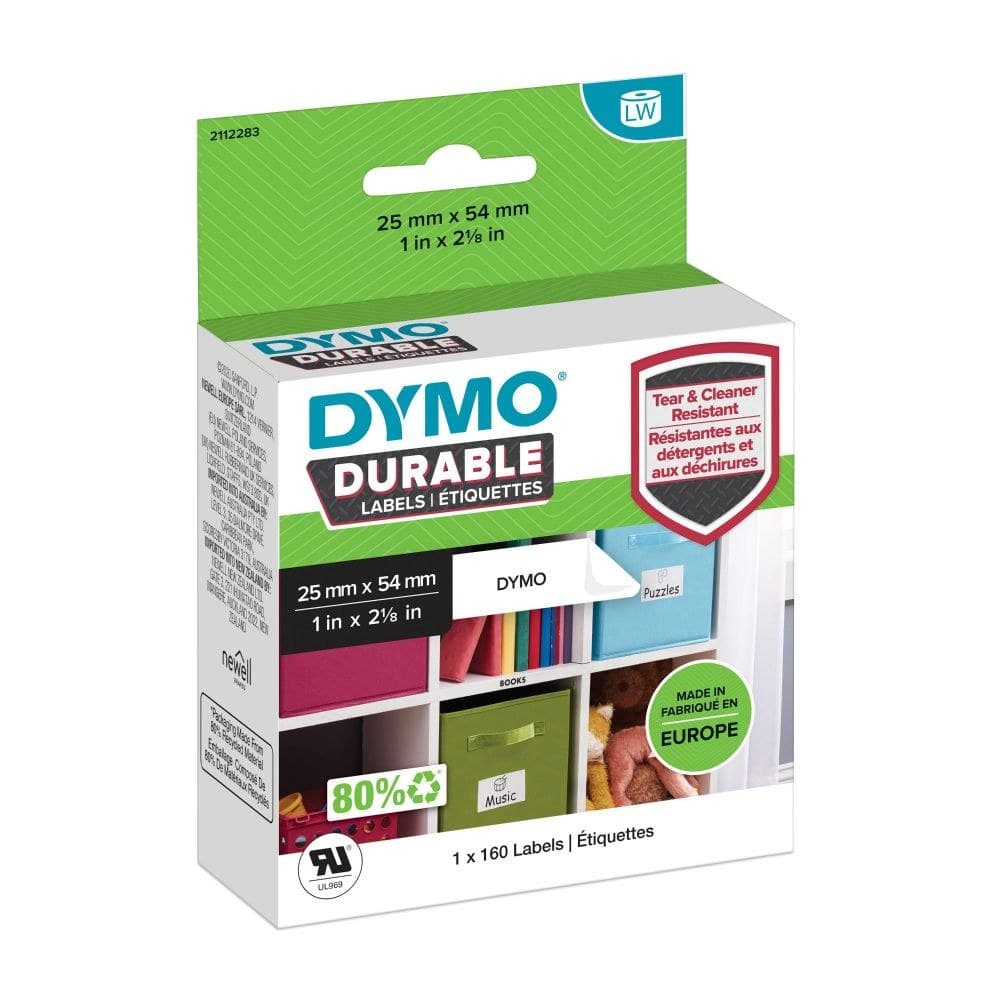 Dymo 2112283 LW Durable Small Multi Purpose Label 25mm x 54mm Black on White - Image 1