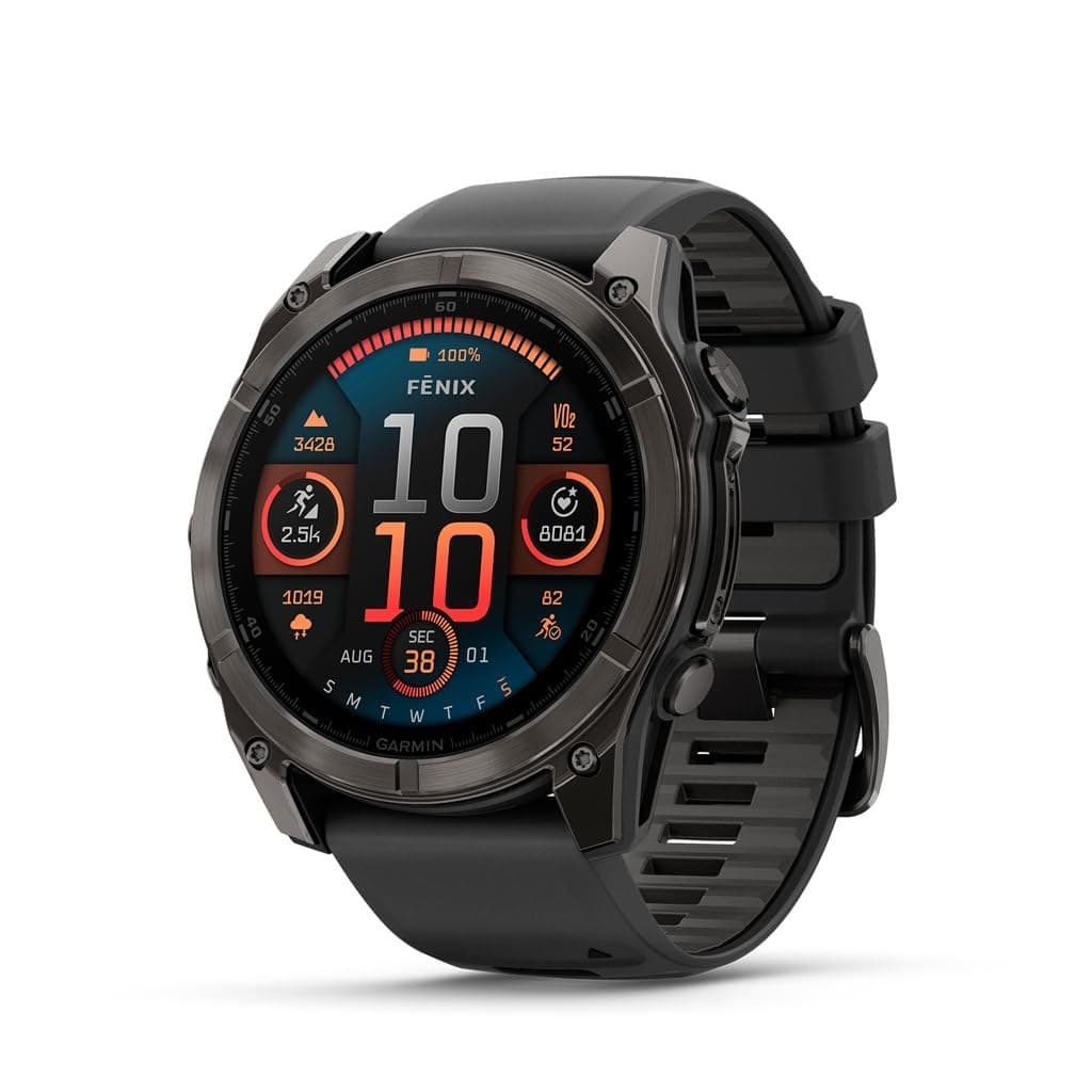 Garmin fēnix® 8 51 mm AMOLED Multisport GPS Smartwatch - Carbon Gray DLC Titanium with Pebble Gray Band - Image 1