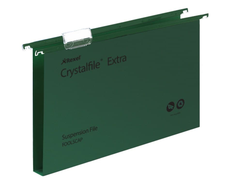 Rexel Crystalfile Extra Foolscap Suspension File 30mm Green (25) - Image 2
