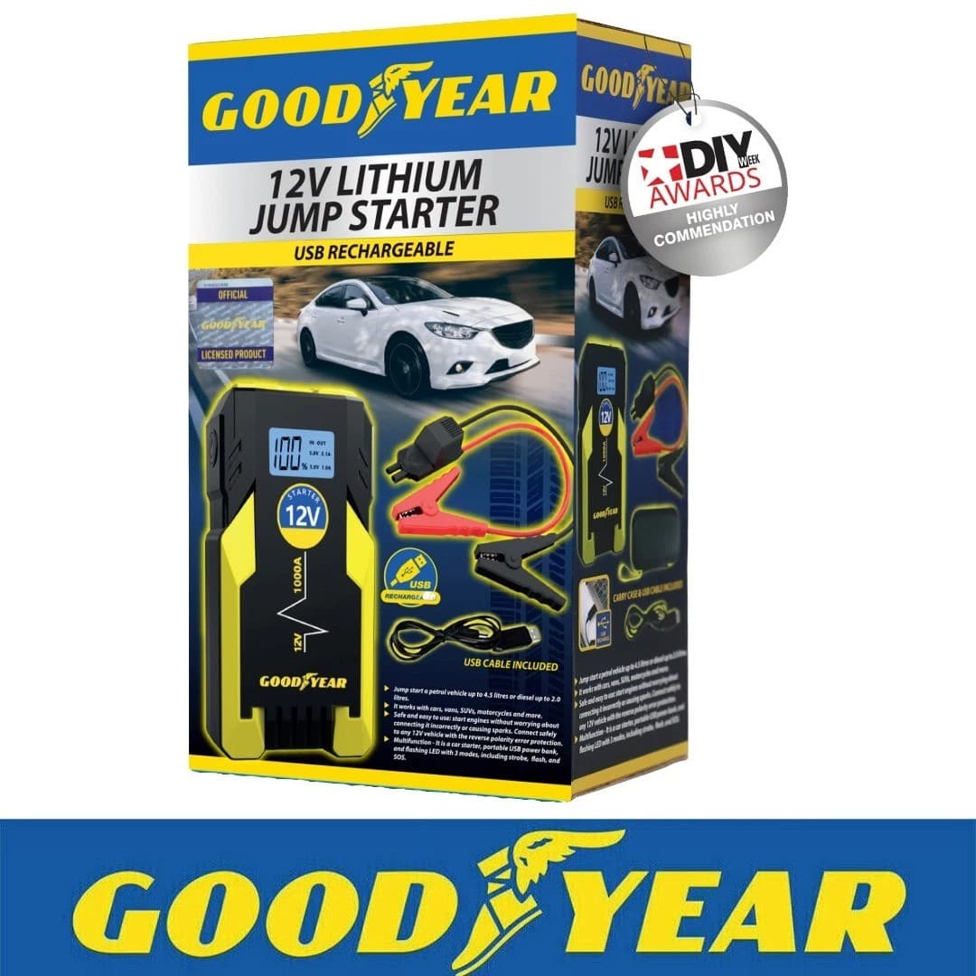 Goodyear 12V Lithium Jump Starter 8000mAh Portable Car Battery Booster - Black & Yellow - Image 1