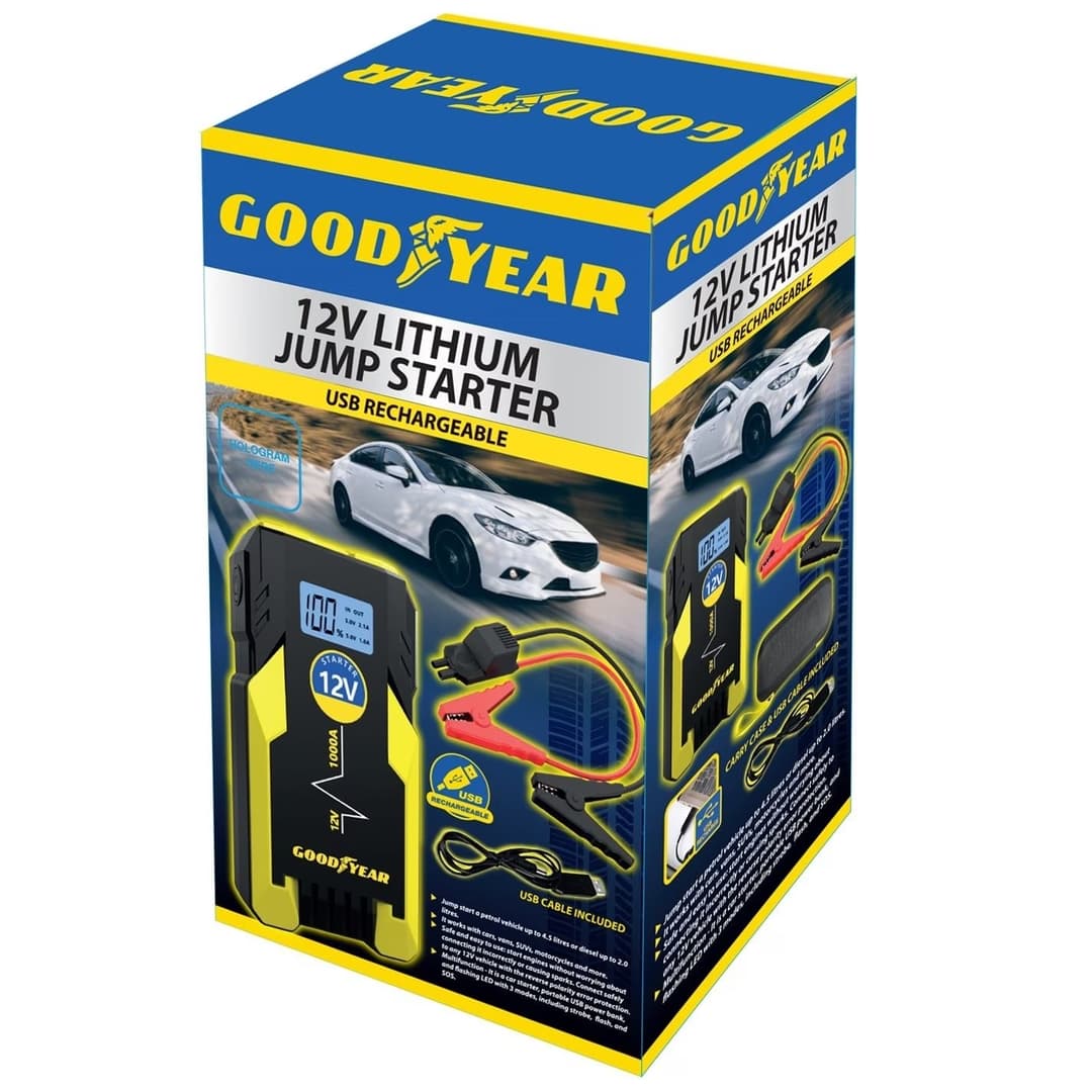 Goodyear 12V Lithium Jump Starter 8000mAh Portable Car Battery Booster - Black & Yellow - Image 2