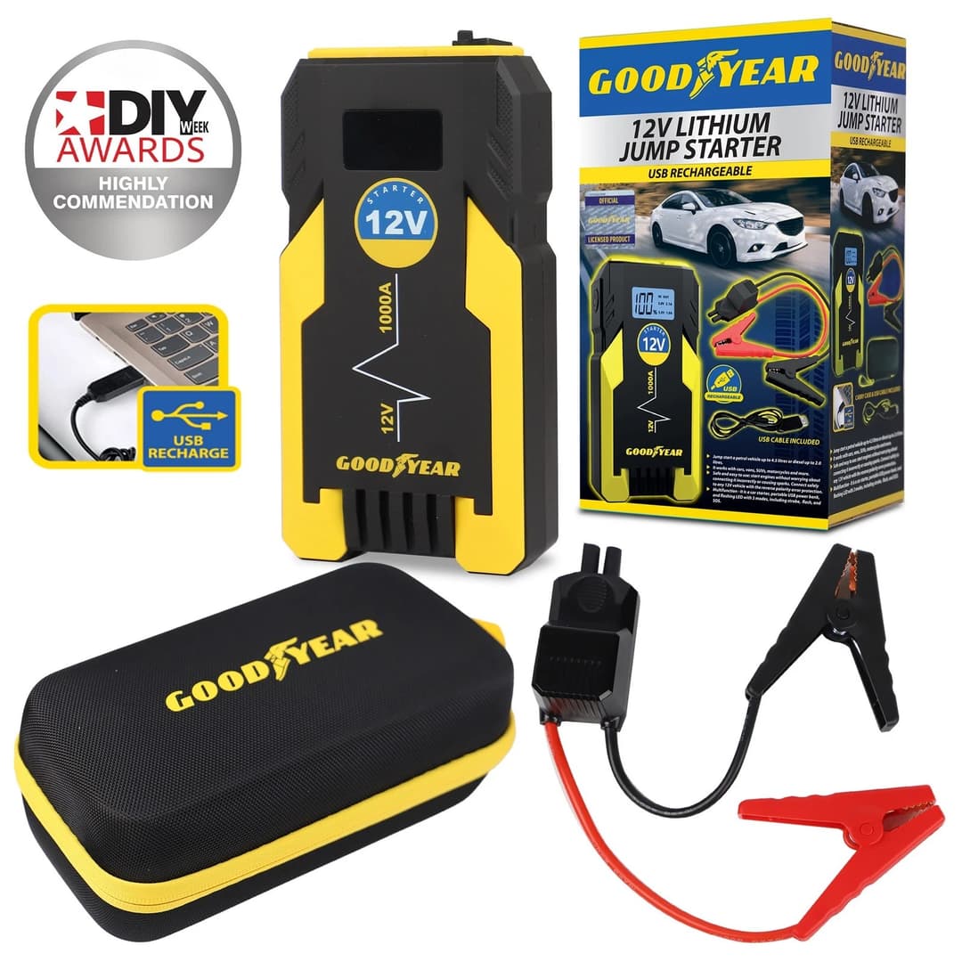 Goodyear 12V Lithium Jump Starter 8000mAh Portable Car Battery Booster - Black & Yellow - Image 4