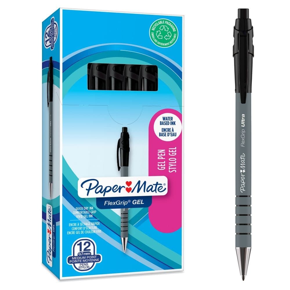 Paper Mate FlexGrip Retractable Gel Pens Medium 0.7mm Pack of 12 - Black