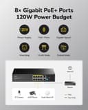 Cudy 10 Port Gigabit PoE+ Unmanaged Switch GS1010PE - Black thumbnail 3
