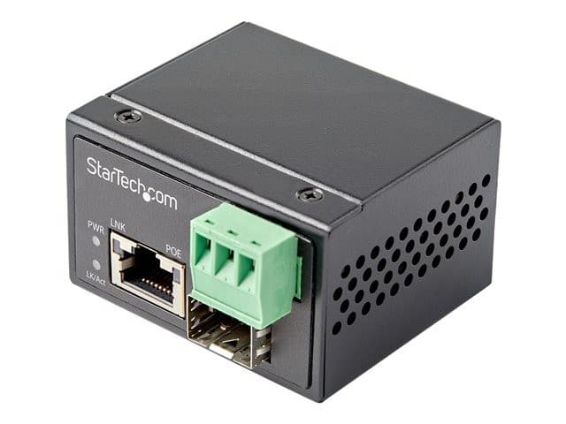 StarTech.com PoE+ Industrial Fiber to Ethernet Media Converter 30W, SFP to RJ45, Singlemode/Multimode Fiber Optic to Copper Gigabit Ethernet, Mini/Compact Size, IP-30/ -40 to +75C, 1Gbps - Mini Media Converter (IMC1GSFP30W) - fibre media converter - 1GbE, - Image 1