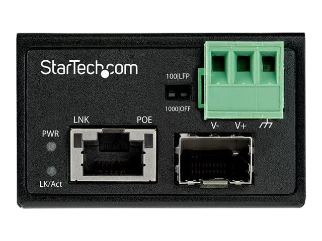 StarTech.com PoE+ Industrial Fiber to Ethernet Media Converter 30W, SFP to RJ45, Singlemode/Multimode Fiber Optic to Copper Gigabit Ethernet, Mini/Compact Size, IP-30/ -40 to +75C, 1Gbps - Mini Media Converter (IMC1GSFP30W) - fibre media converter - 1GbE, - Image 2