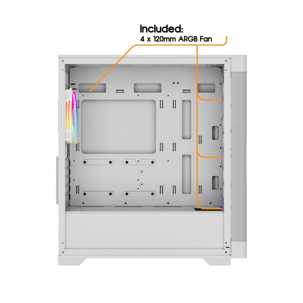 Vida Zephyr V2 Micro-ATX ARGB Tempered Glass Gaming PC Case with 4 x 120mm ARGB Fans - White - Image 10