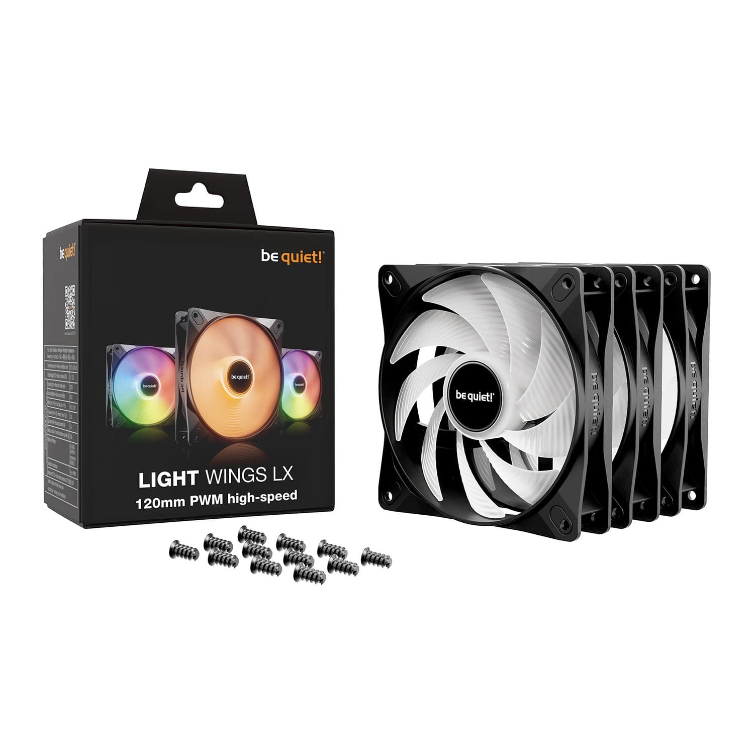 be quiet! Light Wings LX High Speed 120mm ARGB PWM Case Fan Triple Pack - Black