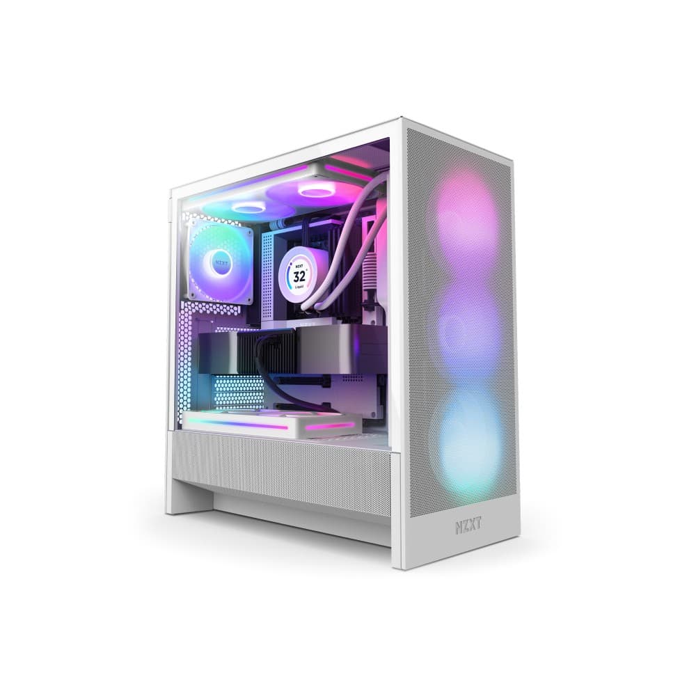 NZXT H5 Flow RGB Tempered Glass Mid Tower Gaming PC Case White