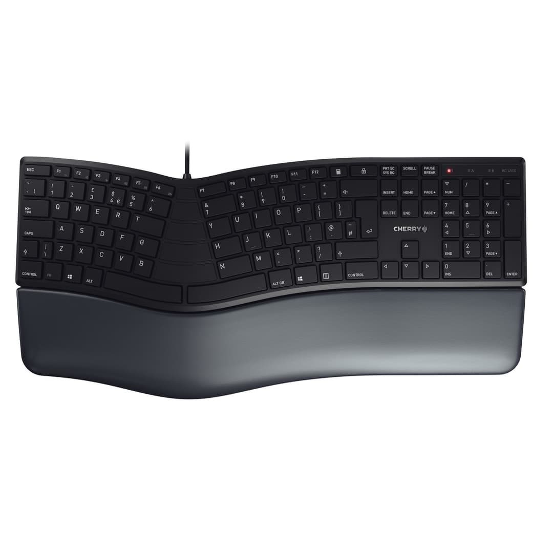 Cherry KC 4500 ERGO Full-size Curved USB Wired Ergonomic Keyboard - Black - Image 1