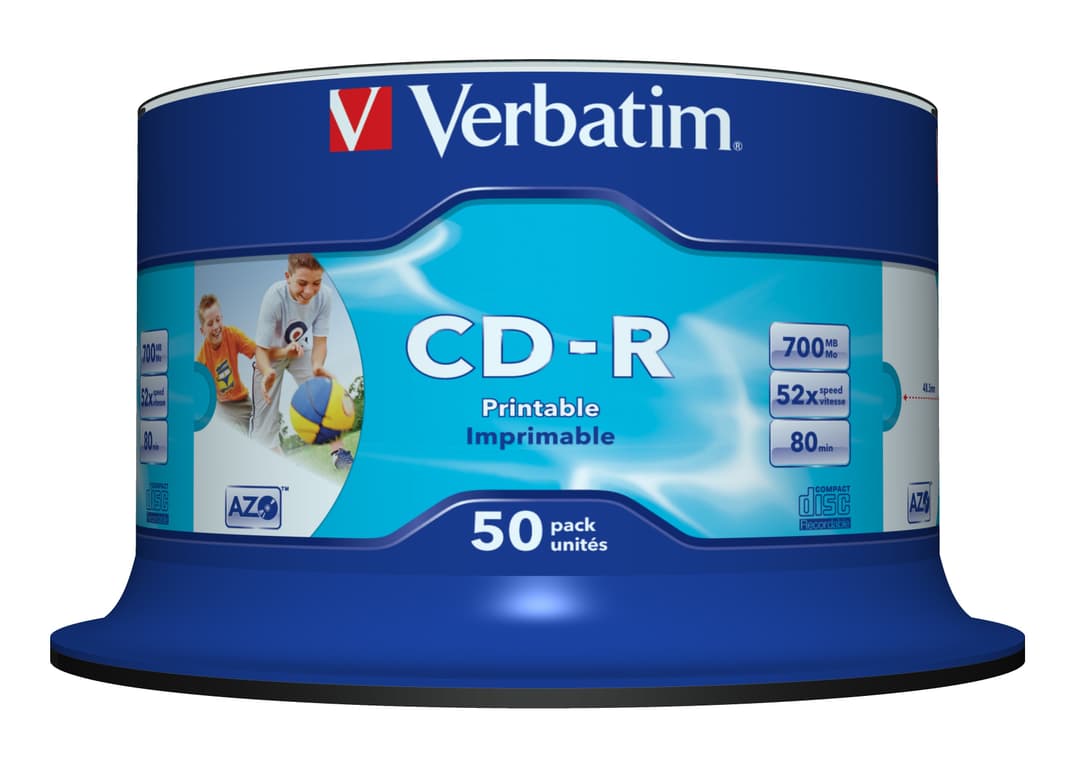 Verbatim CD-R AZO Wide Inkjet Printable no ID 700 MB 52x 50 pc(s) - Image 1