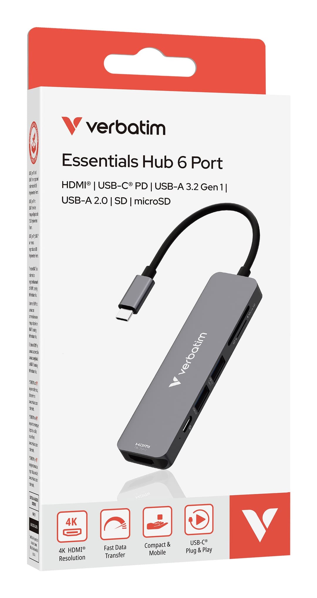 Verbatim USB-C Essentials Multiport Hub 6 ports: HDMI, USB-C PD, USB-A 3.2 Gen 1, USB-A, SD & microSD - Image 3