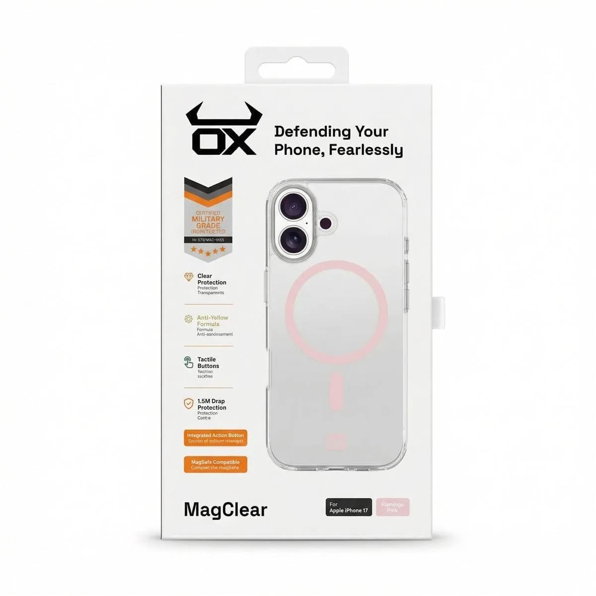 OX MagClear MagSafe Case for Apple iPhone 17 - Pink