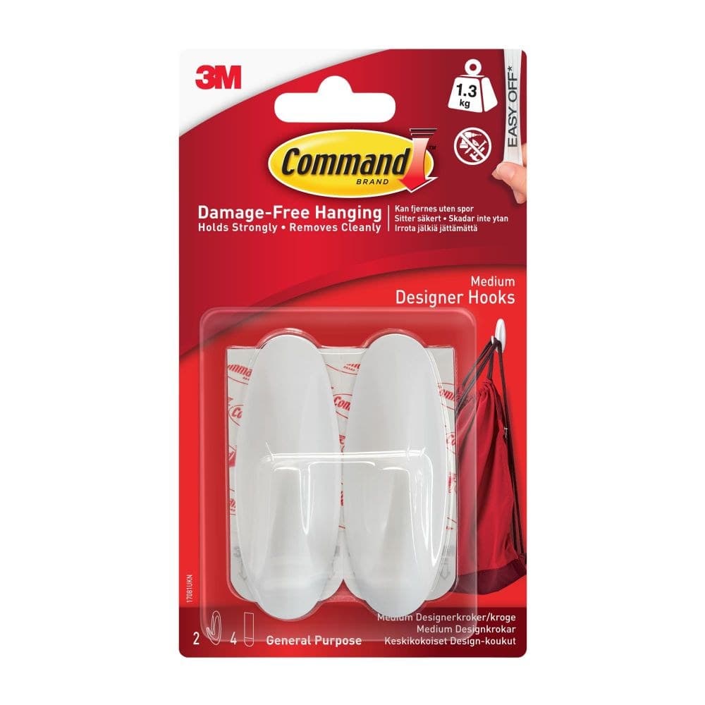 Command Pack of 2 Medium Oval Hooks With Command Strips White