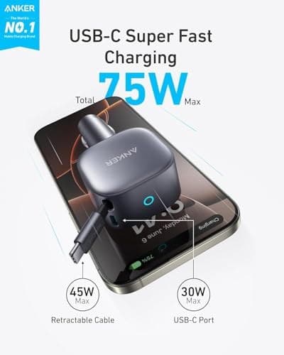 Anker Nano Car Charger (75W, USB-C Port, Built-in USB-C Cable) - Image 5