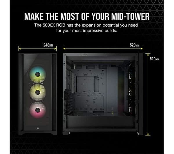 CORSAIR iCUE 5000X RGB ATX Mid-Tower PC Case - Black - Image 3