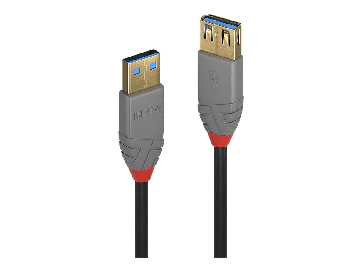 Lindy 1m USB 3.2 Gen 1 Type A Extension Cable, 5Gbps, Anthra Line, Black