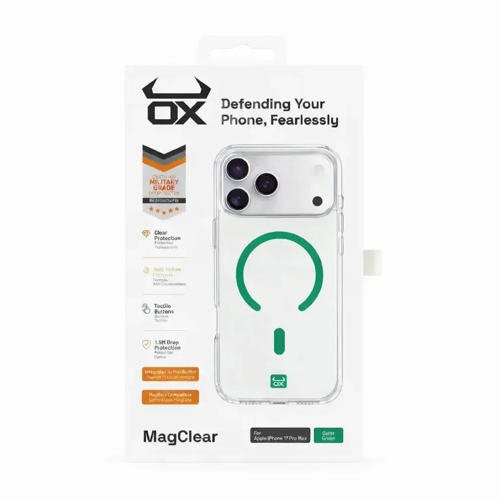 OX MagClear MagSafe Case for Apple iPhone 17 Pro – Green - Image 1