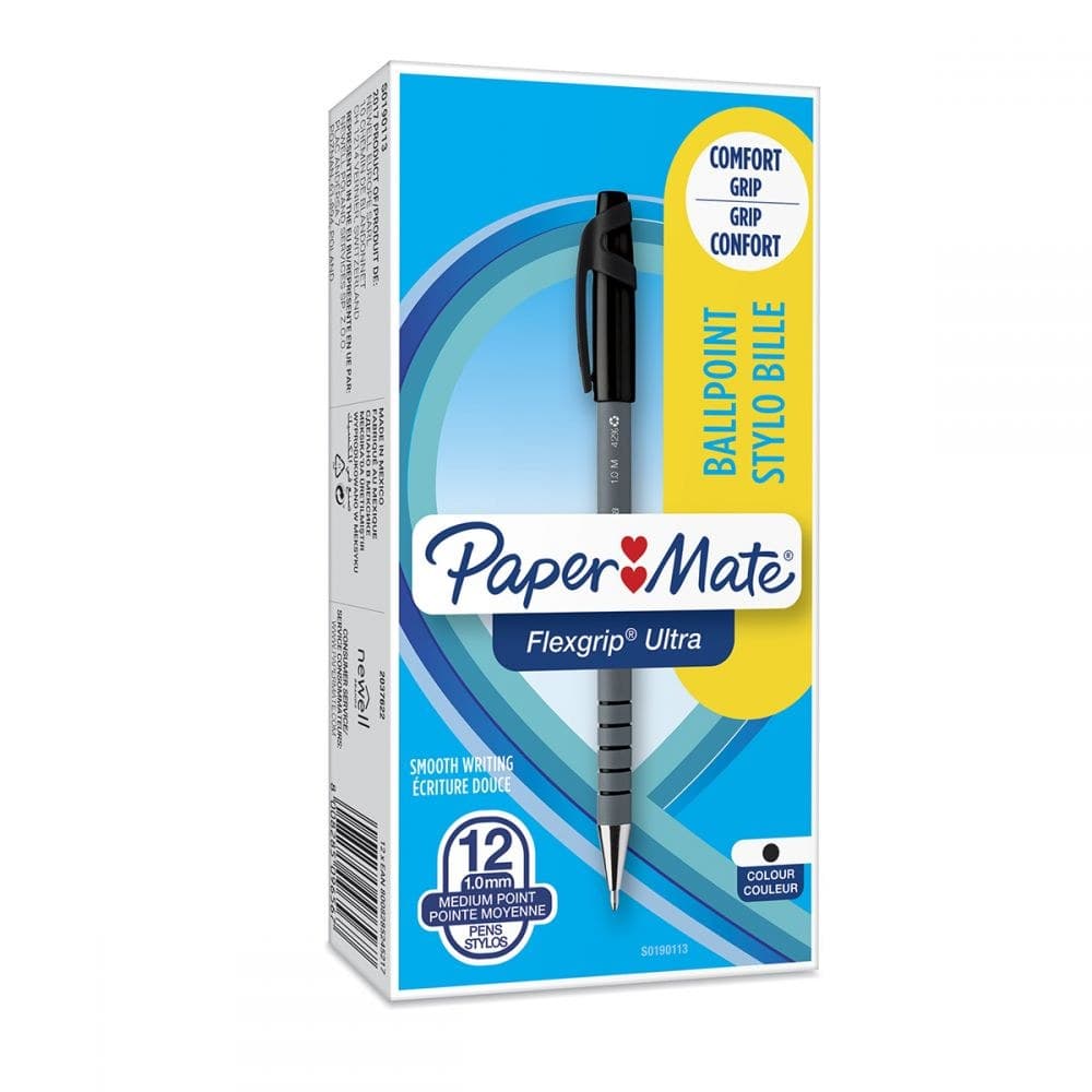 Paper Mate S0190113 Flexgrip Ultra Capped Ballpoint Pen 1mm Black Ink Box of 12 - Image 1