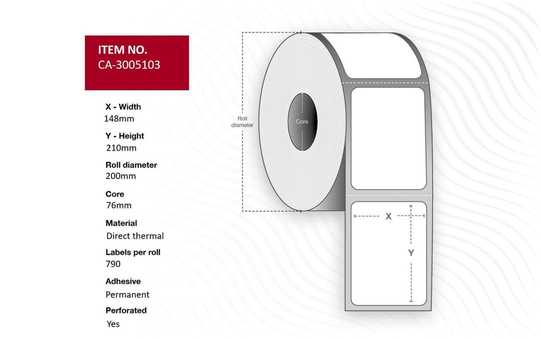 Label 148 x 210mm, Core 76mm, - Image 1
