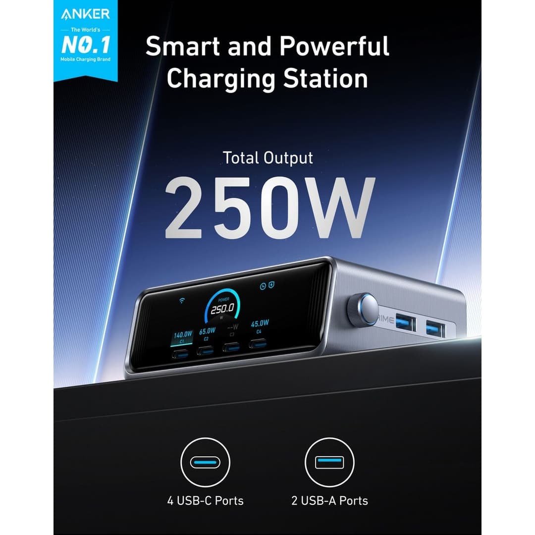Anker Prime 250W 6-Port GaN Desktop Charger - Black - Image 3