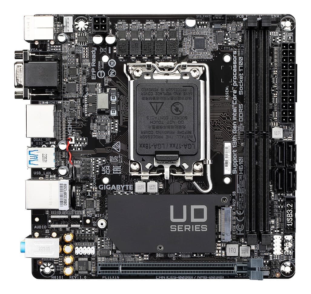 GIGABYTE H610I Motherboard - Supports Intel Core 14th CPUs, 4+1+1 Hybrid Digital VRM, up to 5600MHz DDR5, 1xPCIe 3.0 M.2, GbE LAN, USB 3.2 Gen 1 - Image 2