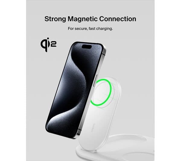 Belkin BoostCharge 3-in-1 Magnetic Foldable Qi2 15W Wireless Charger - White, UK Plug - Image 5