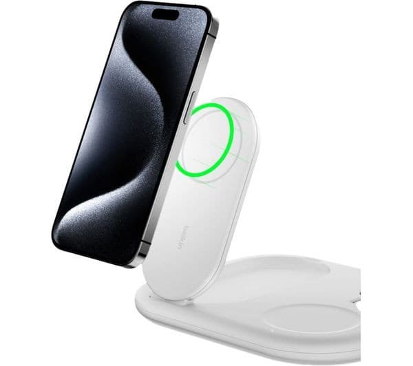 Belkin BoostCharge 3-in-1 Magnetic Foldable Qi2 15W Wireless Charger - White, UK Plug - Image 7
