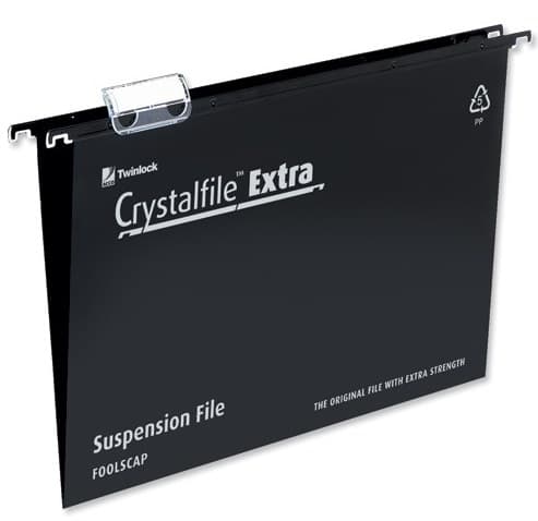 Rexel Crystalfile Extra Foolscap Suspension File 15mm Black (25) - Image 1