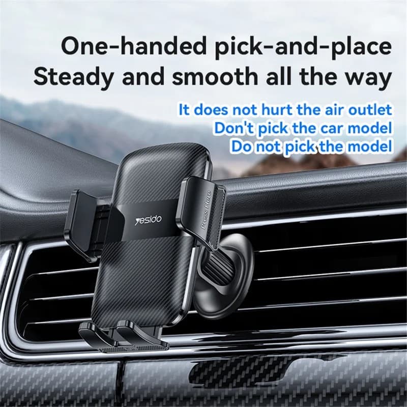 YESIDO C251 Air Vent Car Phone Holder for 4.8-7.2 Inch Phones, 360-Degree Rotation - Black - Image 2