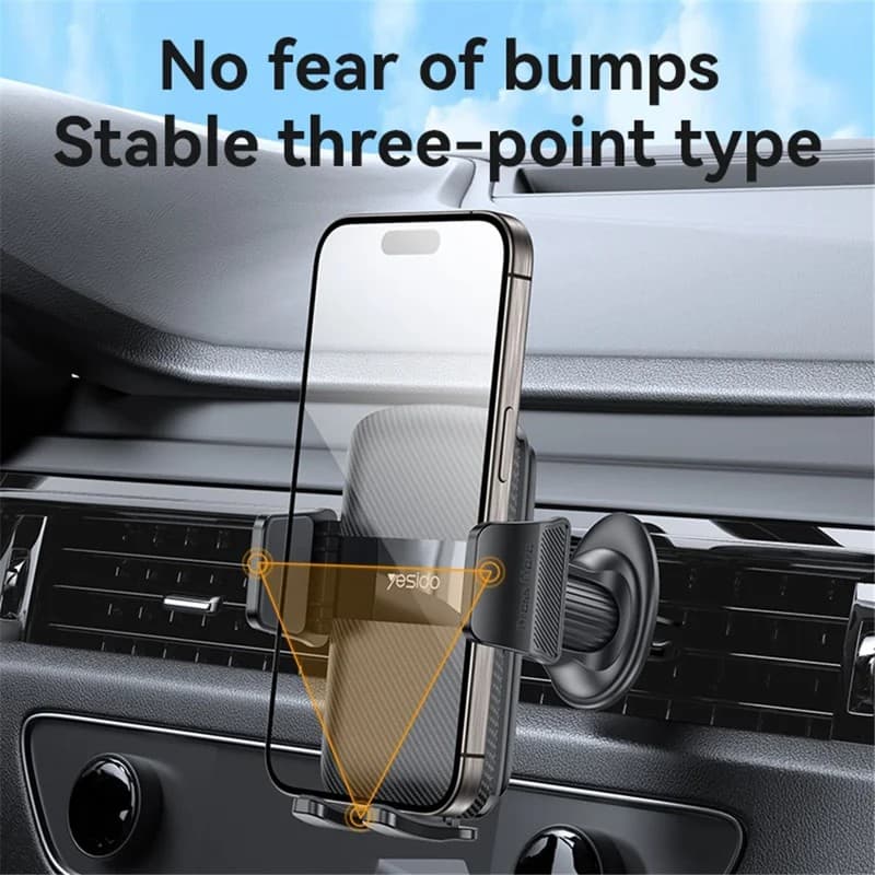 YESIDO C251 Air Vent Car Phone Holder for 4.8-7.2 Inch Phones, 360-Degree Rotation - Black - Image 4