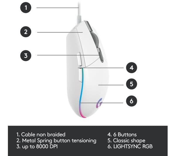 Logitech G203 Lightsync Mouse White - Image 9