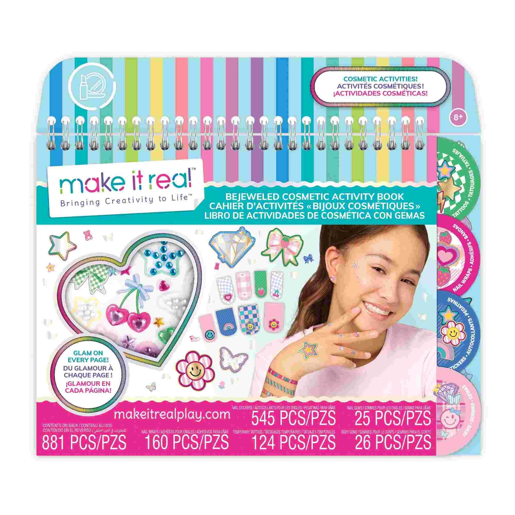 Make It Real Bejeweled Cosmetic Activity Book - 881 Piece Nail Art & Temporary Tattoo Set, Ages 8+