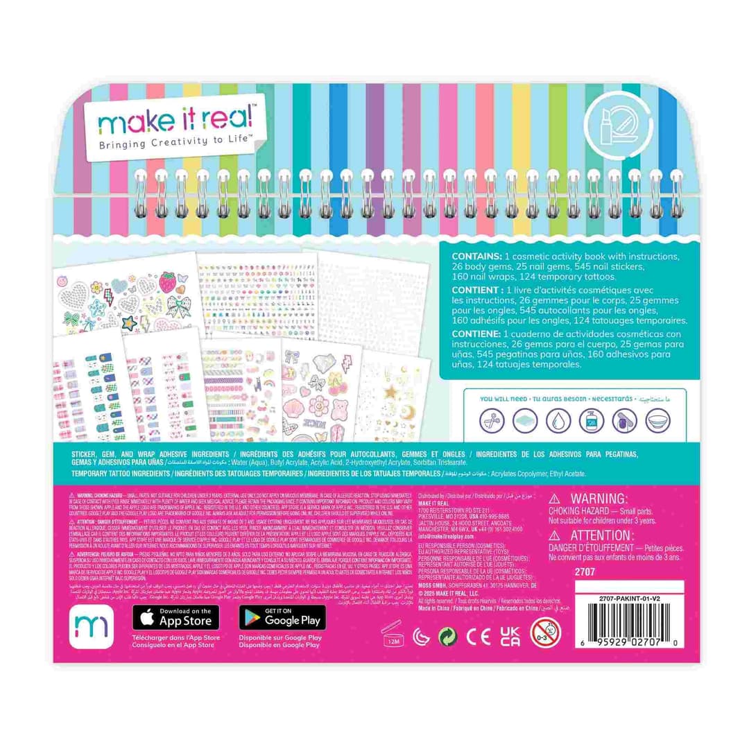 Make It Real Bejeweled Cosmetic Activity Book - 881 Piece Nail Art & Temporary Tattoo Set, Ages 8+ - Image 2