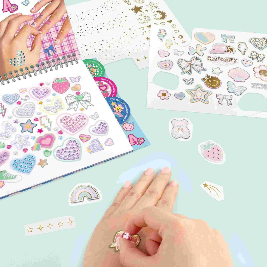 Make It Real Bejeweled Cosmetic Activity Book - 881 Piece Nail Art & Temporary Tattoo Set, Ages 8+ - Image 5