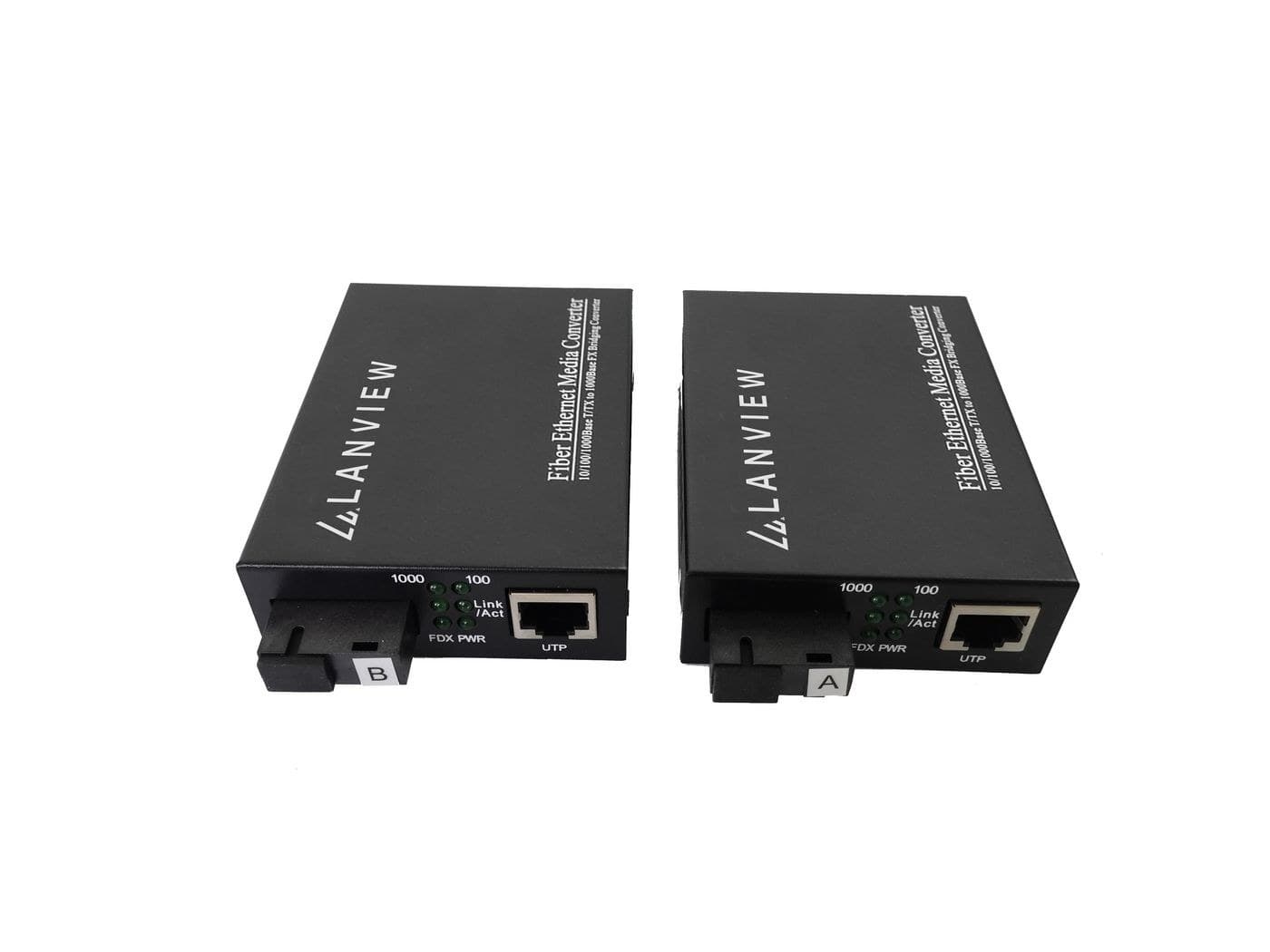 Lanview Pair of 10/100/1000Base-T RJ45 to 1000Base-X SC Single-mode Media Converters, 20 km (LVN-MED-SC-1000BASE-X-2)
