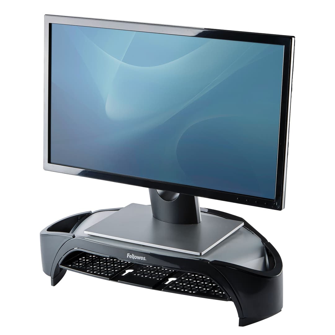 Fellowes Computer Monitor Stand with 3 Height Adjustments - Smart Suites Monitor Riser Plus with Storage Area - Ergonomic Adjustable Monitor Stand for Computers - Max Weight 10KG/Max Size 21" - Black - Image 1