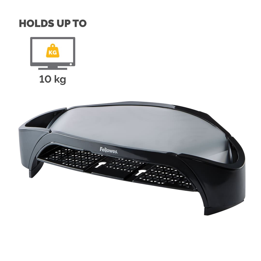 Fellowes Computer Monitor Stand with 3 Height Adjustments - Smart Suites Monitor Riser Plus with Storage Area - Ergonomic Adjustable Monitor Stand for Computers - Max Weight 10KG/Max Size 21" - Black - Image 3
