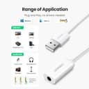 UGREEN US206 Sound Card Adapter TRRS USB to 3.5mm Audio Stereo Aux External Converter - White thumbnail 3