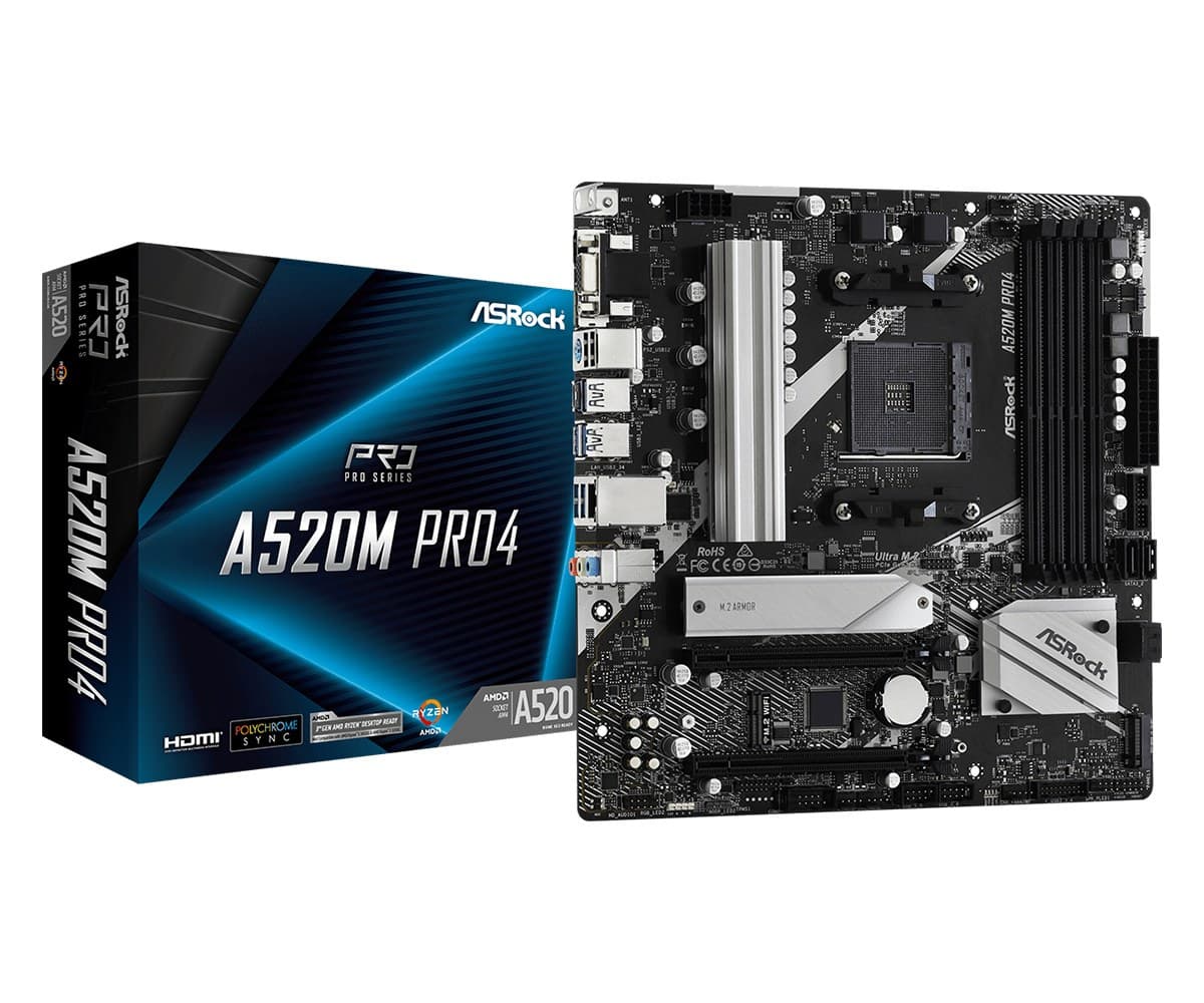 ASRock A520M Pro4 AMD A520 Socket AM4 micro ATX Motherboard