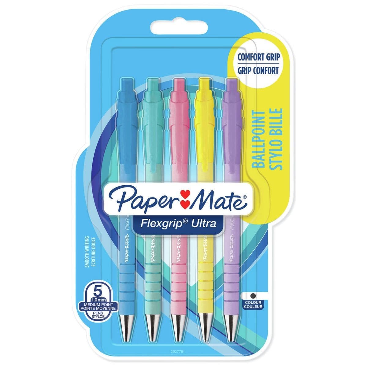Paper Mate Flexgrip Ultra Pastel Retractable Ballpoint Pens - Set of 5 - Medium 1.0mm - Black Ink
