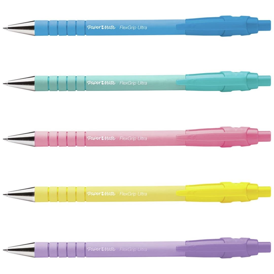 Paper Mate Flexgrip Ultra Pastel Retractable Ballpoint Pens - Set of 5 - Medium 1.0mm - Black Ink - Image 2