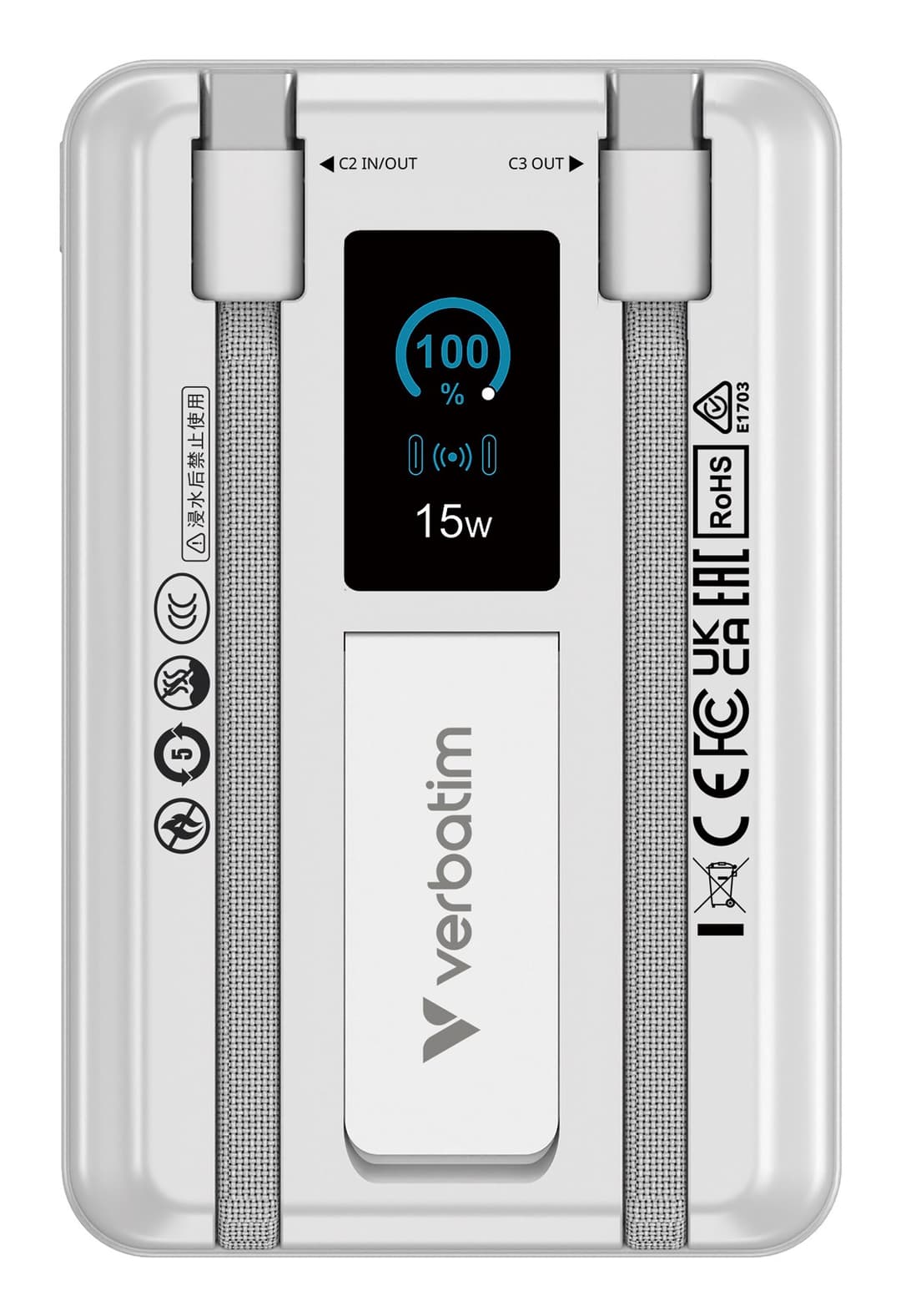 Verbatim Charge'n'Go 2C & Display Power Bank 10000 mAh Silver - Image 2