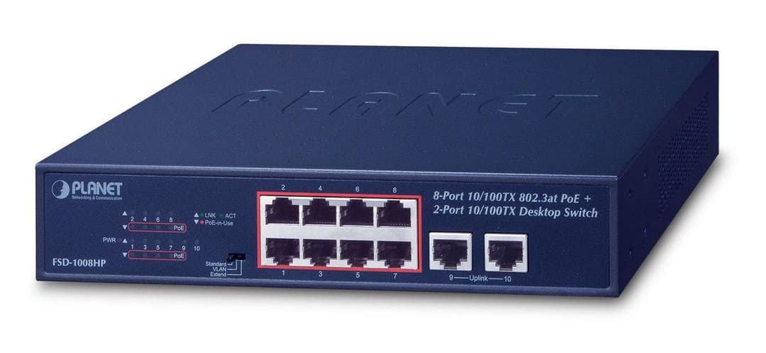 PLANET 8-Port 10/100TX 802.3at PoE Switch, 120W PoE Budget, Fanless, 10-inch Rack-Mountable - Image 1