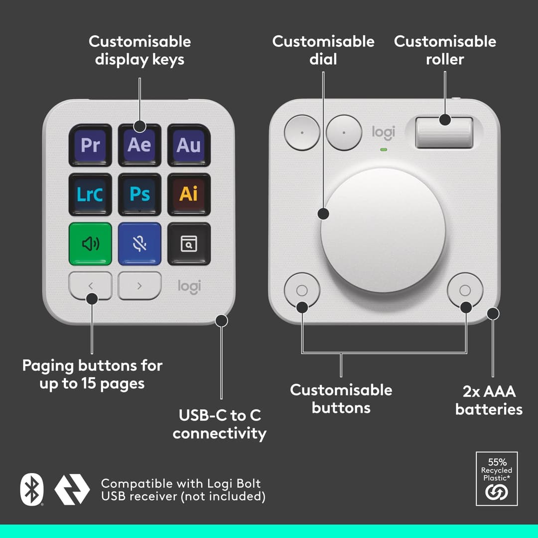 Logitech MX Creative Console Programmable Keypad - Pale Grey - Image 8