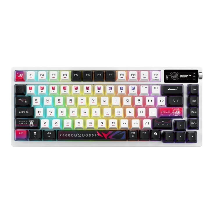 ASUS ROG Azoth X 75% Form Factor OLED RGB Wireless Gaming Keyboard - ROG NX Snow V2 Mechanical Switches, Tri-Mode (Bluetooth / 2.4GHz / USB-C) - White - Image 1