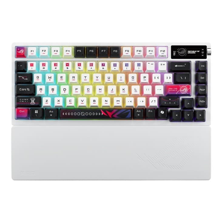 ASUS ROG Azoth X 75% Form Factor OLED RGB Wireless Gaming Keyboard - ROG NX Snow V2 Mechanical Switches, Tri-Mode (Bluetooth / 2.4GHz / USB-C) - White - Image 9