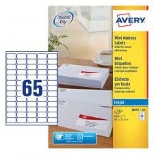 Avery J8651-100 QuickDRY Inkjet Mini Address Labels 38.1 x 21.2mm White 100 Sheets - 65 Labels per Sheet (6500 Labels)