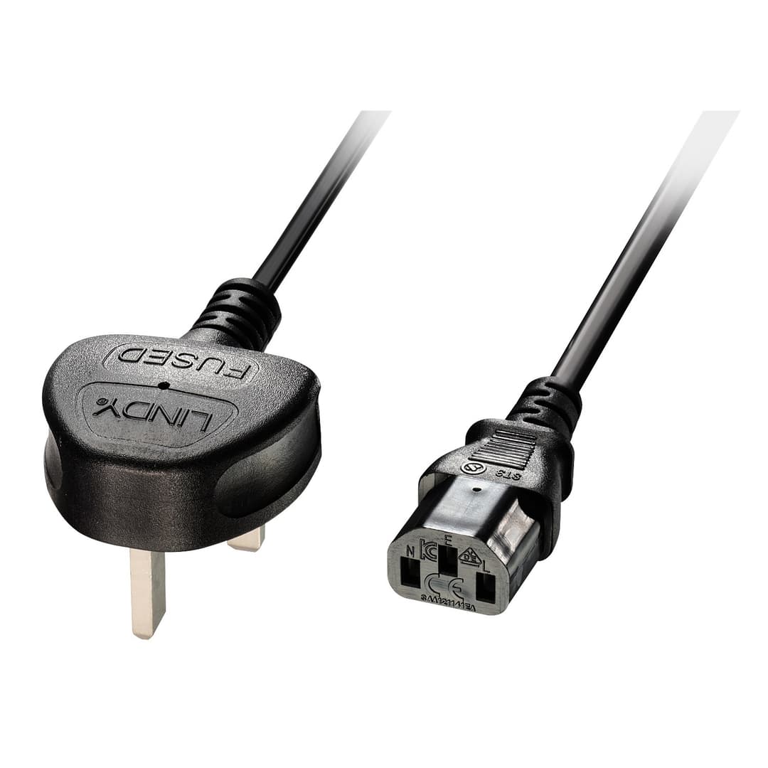 Lindy 5m UK 3 Pin Plug to IEC C13 mains power Cable, Black - Image 1